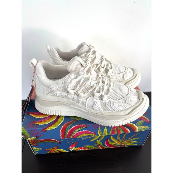 FARM RIO OFF WHITE PLATFORM SNEAKERS BEADED EMBROIDERED SIZE 41 US-11 - Picture 3 of 11